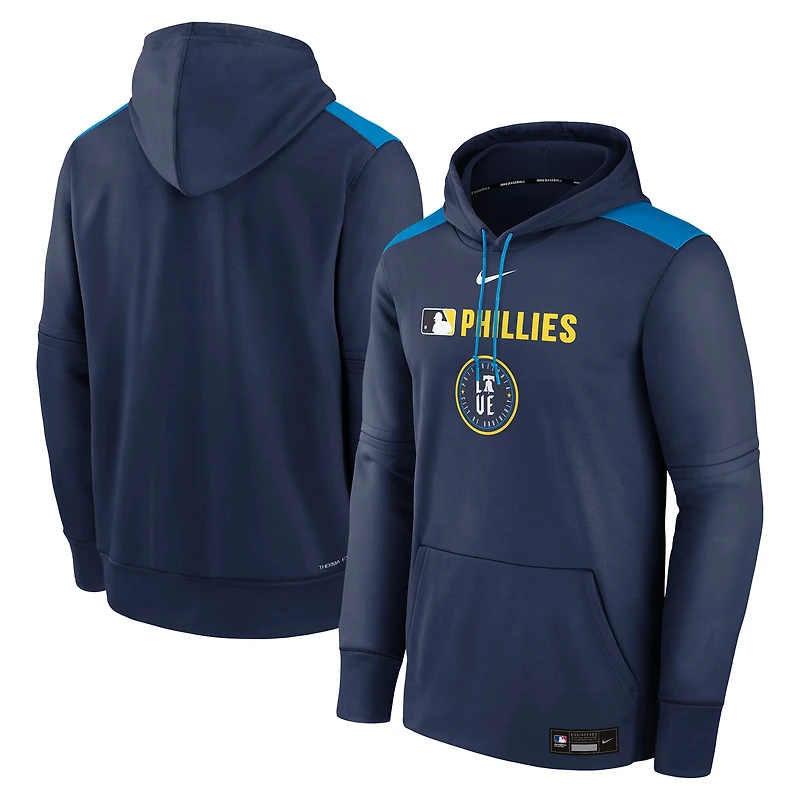 Sweat à capuche Nike bleu marine Philadelphia Phillies Authentic Collection City Connect Therma pour homme