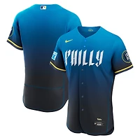 Maillot authentique Nike City Connect pour homme, bleu marine, Philadelphia Phillies, avec patch de sponsor.