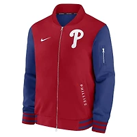 Men's Nike Red/Royal Philadelphia Phillies Authentic Collection Dugout Relaxed Full-Zip Bomber Jacket
