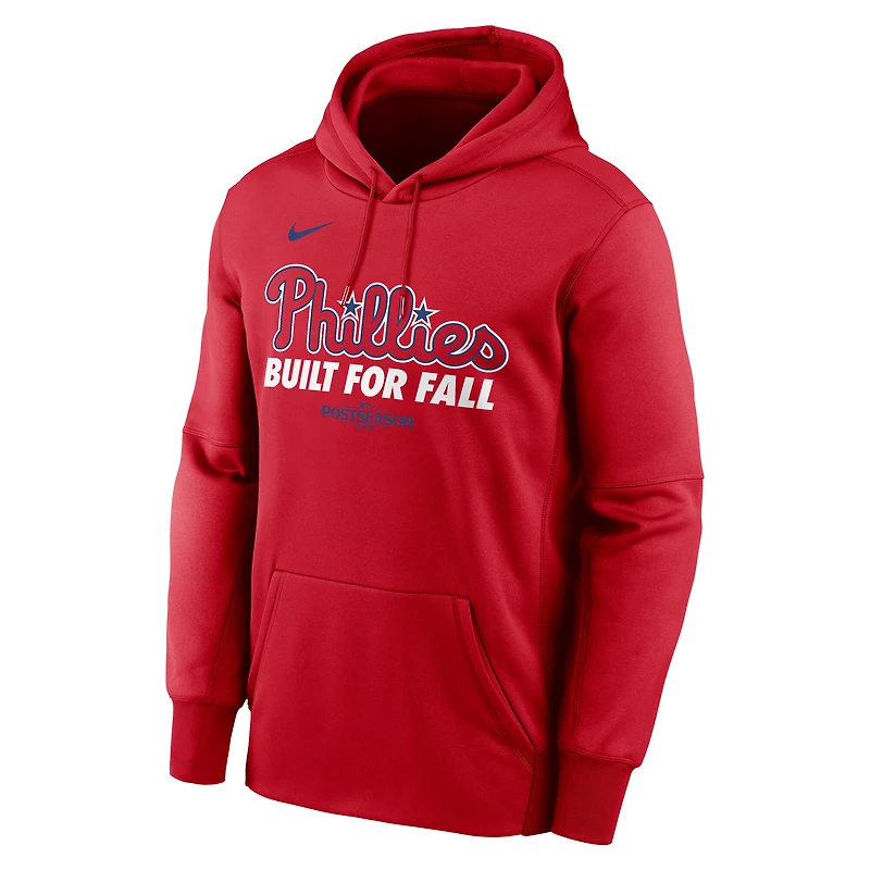 Sweat à capuche Nike rouge pour homme, collection authentique des Philadelphia Phillies 2025 MLB Postseason Therma Fleece