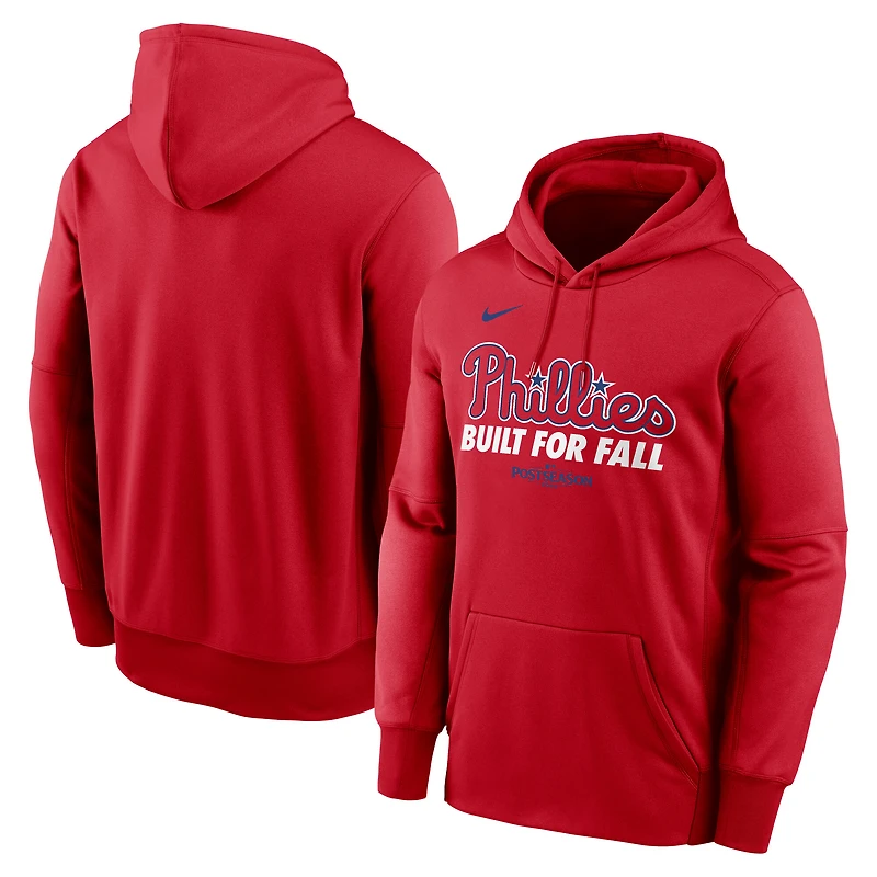 Sweat à capuche Nike rouge pour homme, collection authentique des Philadelphia Phillies 2025 MLB Postseason Therma Fleece