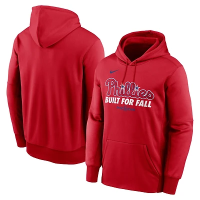 Sweat à capuche Nike rouge pour homme, collection authentique des Philadelphia Phillies 2025 MLB Postseason Therma Fleece