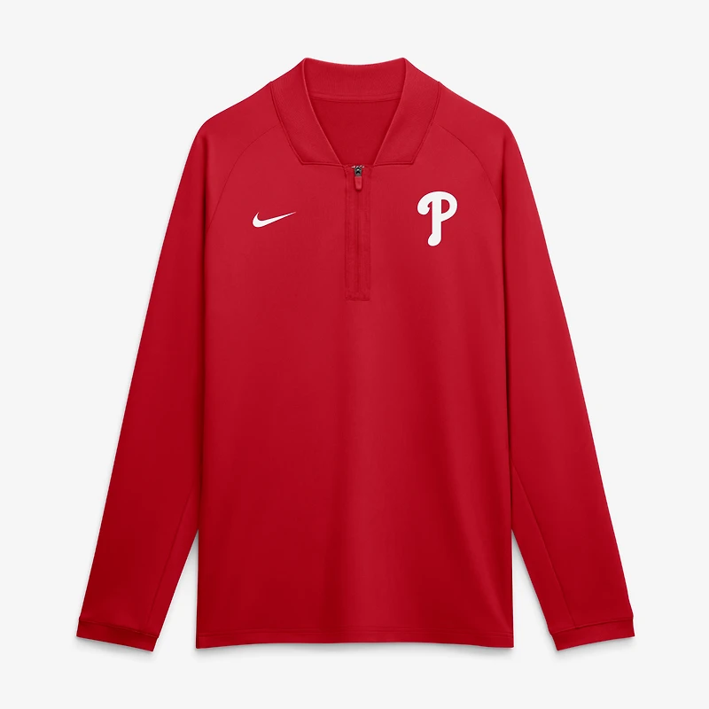 Pull Nike Dri-FIT raglan demi-zip pour homme, collection authentique Philadelphia Phillies, rouge.