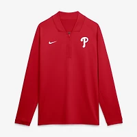 Pull Nike Dri-FIT raglan demi-zip pour homme, collection authentique Philadelphia Phillies, rouge.