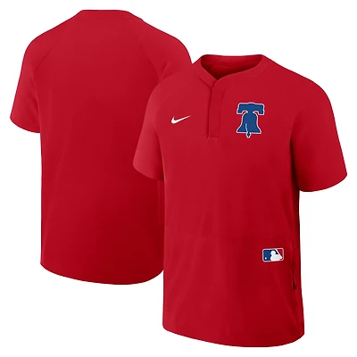 Coupe-vent Nike rouge à manches courtes et col raglan pour homme des Philadelphia Phillies Authentic Collection