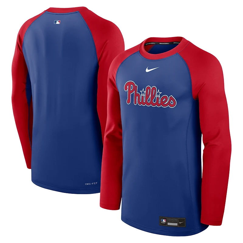 Men's Nike Royal/Red Philadelphia Phillies Authentic Collection Game Time Raglan Performance Long Sleeve T-Shirt