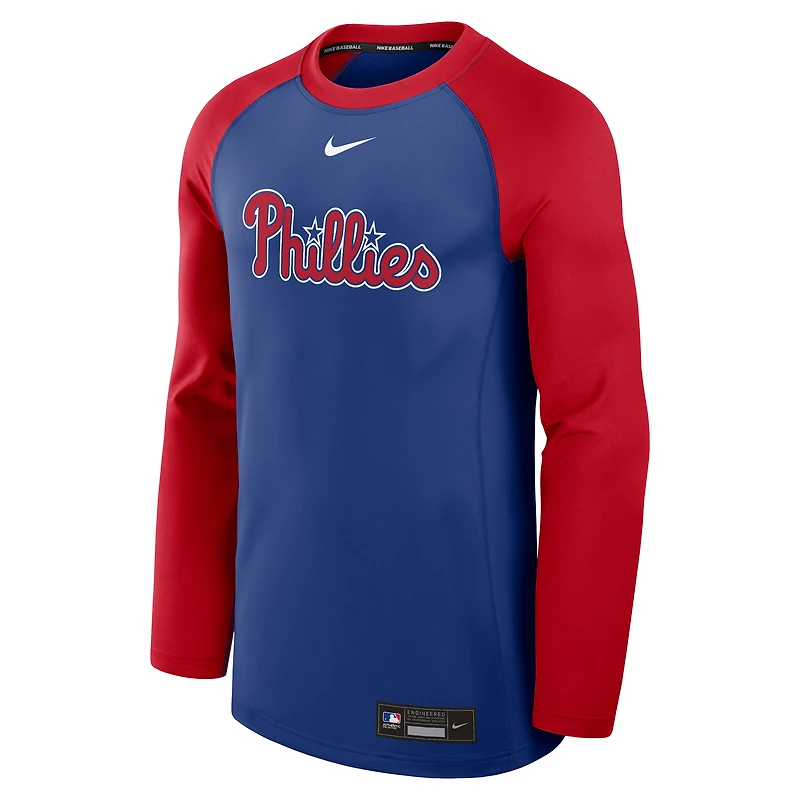Men's Nike Royal/Red Philadelphia Phillies Authentic Collection Game Time Raglan Performance Long Sleeve T-Shirt