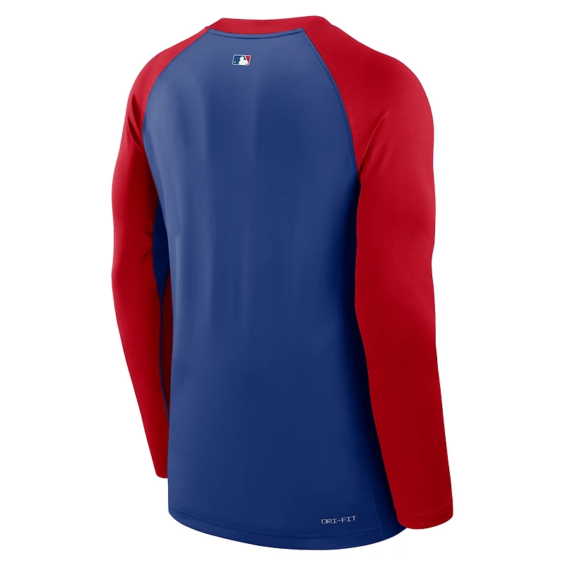 T-shirt Nike à manches longues et col raglan authentique des Philadelphia Phillies pour homme, bleu royal/rouge