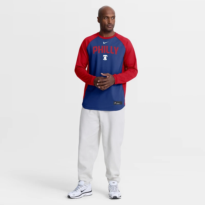 Sweat-shirt raglan Nike Royal Philadelphia Phillies Authentic Collection pour homme