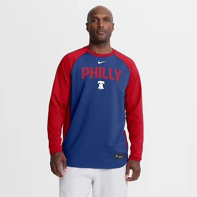 Sweat-shirt raglan Nike Royal Philadelphia Phillies Authentic Collection pour homme