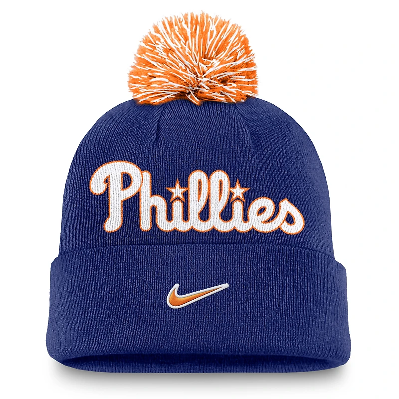 Men's Nike  Royal Philadelphia Phillies Peak Cuffed Knit Hat with Pom