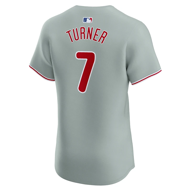 Maillot de joueur Nike Trea Turner gris Philadelphia Phillies Road Elite pour homme
