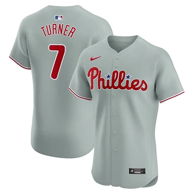 Maillot de joueur Nike Trea Turner gris Philadelphia Phillies Road Elite pour homme
