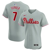 Maillot de joueur Nike Trea Turner gris Philadelphia Phillies Road Elite pour homme