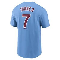 T-shirt Nike Trea Turner bleu clair pour homme avec nom et numéro Fuse des Philadelphia Phillies
