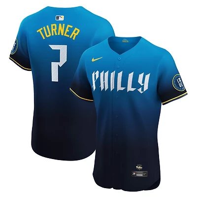 Maillot Nike Trea Turner bleu marine pour homme des Philadelphia Phillies City Connect Elite