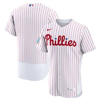 Maillot authentique Nike blanc domicile des Phillies de Philadelphie avec écusson du sponsor pour homme