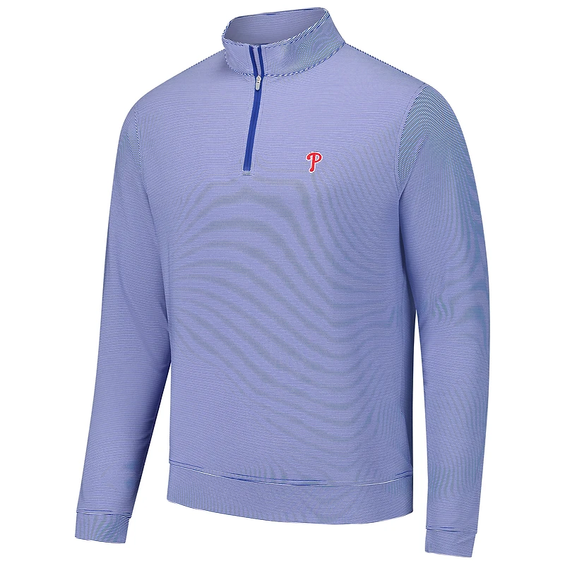 Men's Peter Millar Royal Philadelphia Phillies Perth Sugar Stripe Performance Quarter-Zip Top