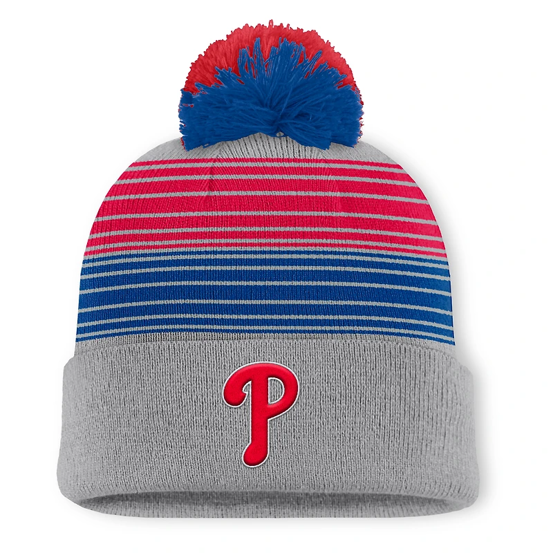 Bonnet en tricot à revers et pompon gris pour homme, Fanatics des Philadelphia Phillies