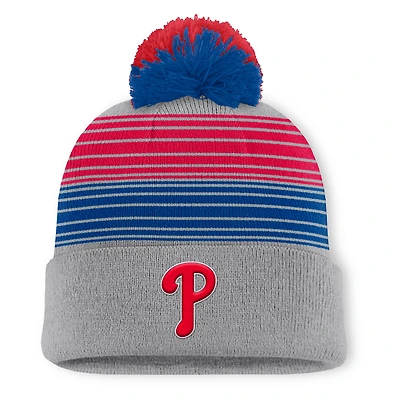 Bonnet en tricot à revers et pompon gris pour homme, Fanatics des Philadelphia Phillies