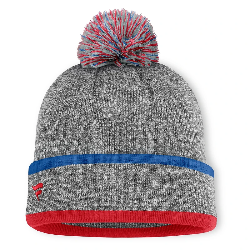 Bonnet en tricot à revers et pompon Fanatics pour homme, gris chiné, des Philadelphia Phillies