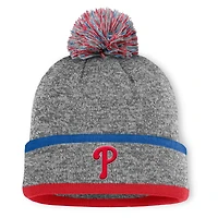 Bonnet en tricot à revers et pompon Fanatics pour homme, gris chiné, des Philadelphia Phillies