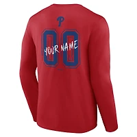 T-shirt à manches longues pour homme Philadelphia Phillies Hustle rouge, personnalisé avec nom et numéro