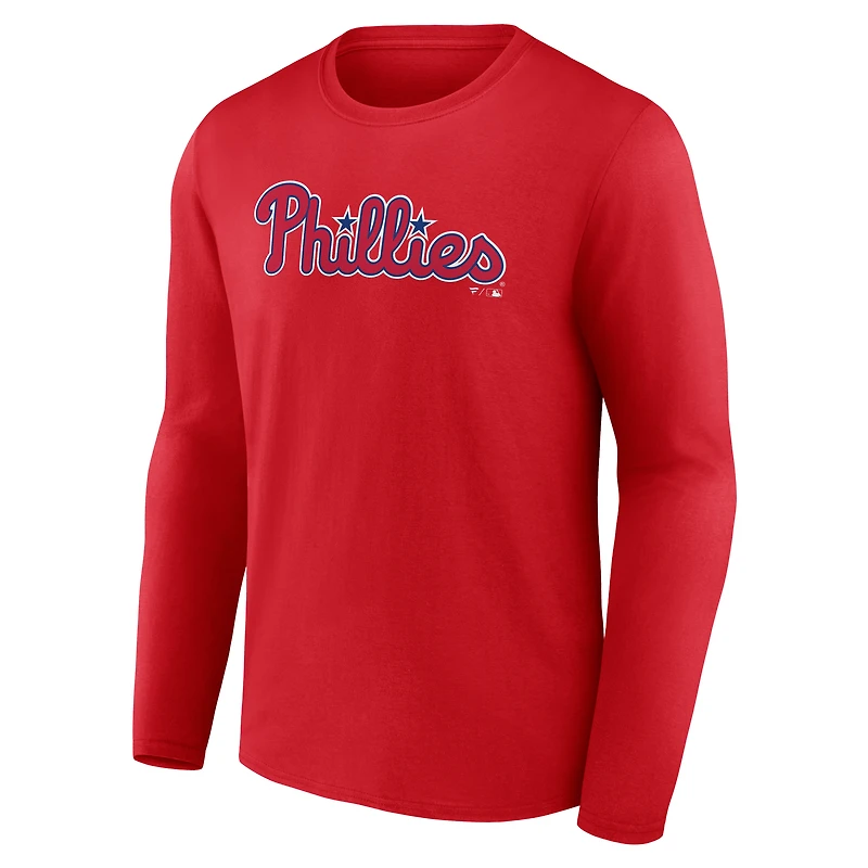 Men's  Red Philadelphia Phillies Official Wordmark Long Sleeve T-Shirt