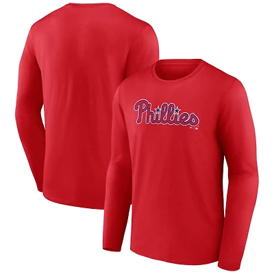 Men's  Red Philadelphia Phillies Official Wordmark Long Sleeve T-Shirt