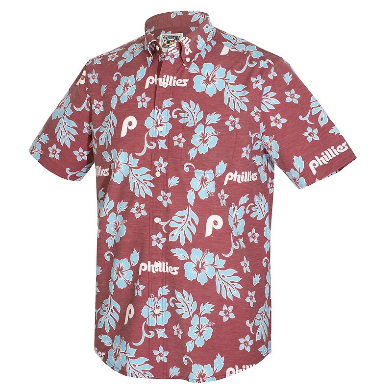 Men's Reyn Spooner Maroon Philadelphia Phillies Cooperstown Kekai Performance Button-Down Tri-Blend Top