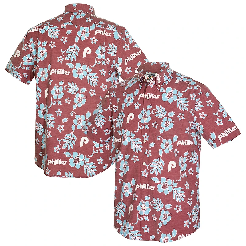 Men's Reyn Spooner Maroon Philadelphia Phillies Cooperstown Kekai Performance Button-Down Tri-Blend Top