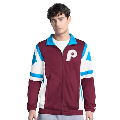 Veste de survêtement zippée en tricot Contender pour homme, bordeaux/bleu clair, Philadelphia Phillies