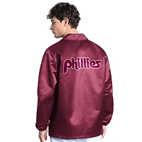 Veste d'entraîneur à boutons-pression Point Man des Phillies de Philadelphie pour homme, bordeaux