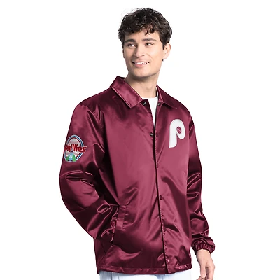 Veste d'entraîneur à boutons-pression Point Man des Phillies de Philadelphie pour homme, bordeaux