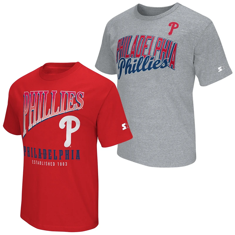 Men's Starter Red/Heather Gray Philadelphia Phillies Two-Pack T-Shirt Set
