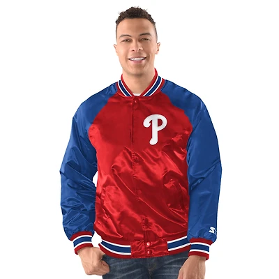 Men's Starter Red/Royal Philadelphia Phillies Raglan Blitz Varsity Jacket