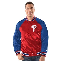 Men's Starter Red/Royal Philadelphia Phillies Raglan Blitz Varsity Jacket