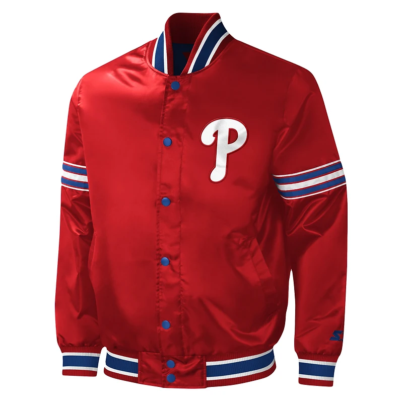 Veste universitaire Starter Red des Phillies de Philadelphie en satin à boutons-pression pour hommes