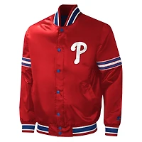 Veste universitaire Starter Red des Phillies de Philadelphie en satin à boutons-pression pour hommes