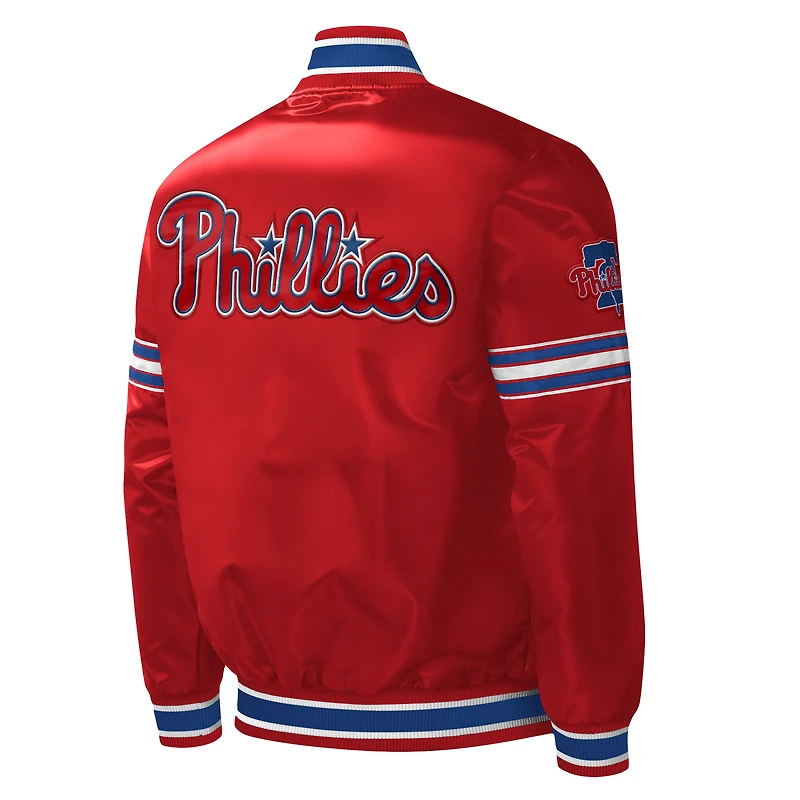 Veste universitaire Starter Red des Phillies de Philadelphie en satin à boutons-pression pour hommes