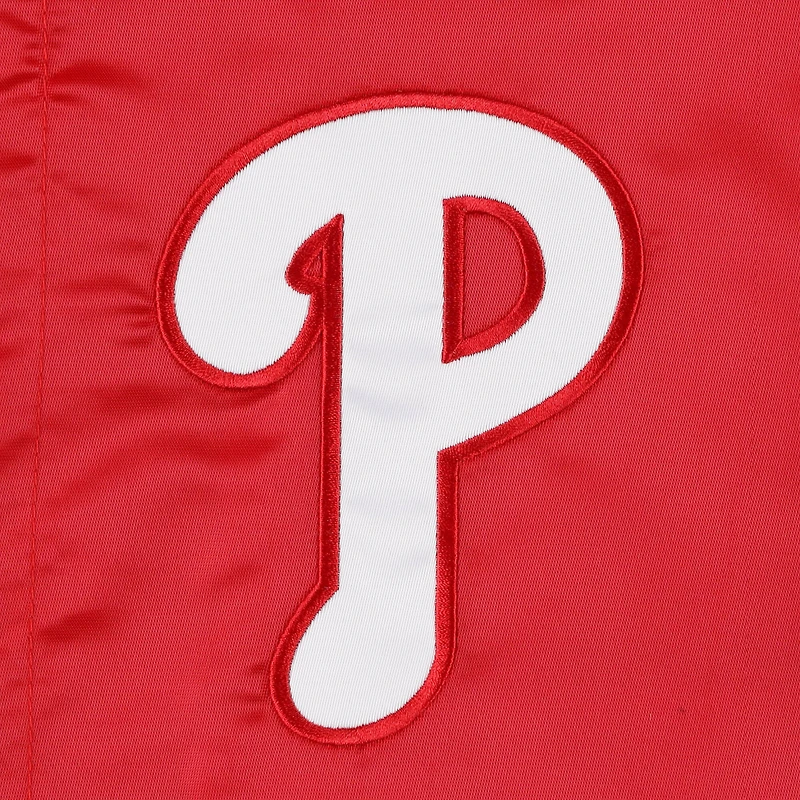 Veste universitaire Starter Red des Phillies de Philadelphie en satin à boutons-pression pour hommes
