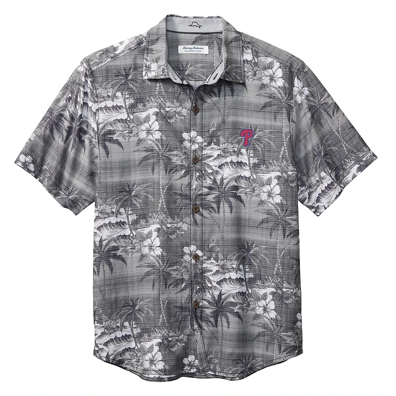 Men's Tommy Bahama Black Philadelphia Phillies Coconut Point Isla Palmetta Button-Up COOLMAX Shirt