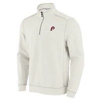 Men's Tommy Bahama Cream Philadelphia Phillies Sport Tobago Bay Tri-Blend Half-Zip Sweatshirt