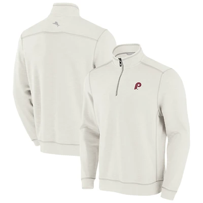 Men's Tommy Bahama Cream Philadelphia Phillies Sport Tobago Bay Tri-Blend Half-Zip Sweatshirt