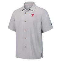 Chemise boutonnée en soie Tommy Bahama grise pour homme, motif Hit and Run des Philadelphia Phillies