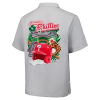 Chemise boutonnée en soie Tommy Bahama grise pour homme, motif Hit and Run des Philadelphia Phillies