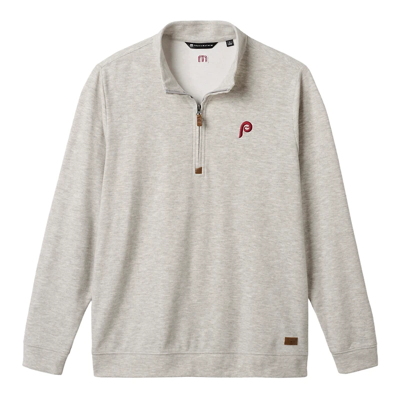 Men's TravisMathew  Heather Gray Philadelphia Phillies Cloud Home Game Quarter-Zip Tri-Blend Pullover