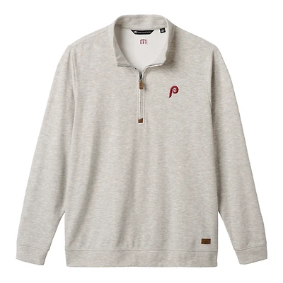 Men's TravisMathew  Heather Gray Philadelphia Phillies Cloud Home Game Quarter-Zip Tri-Blend Pullover