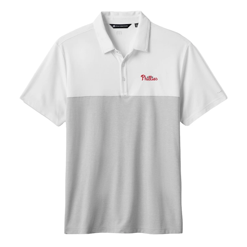 Polo TravisMathew blanc/gris pour homme, champion des home runs Phillies de Philadelphie
