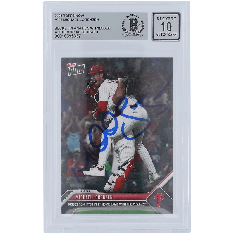 Michael Lorenzen Philadelphia Phillies Autographié Topps 2023 Lance Maintenant No-Hitter #685 Beckett Fanatics A Été Témoin Authentifié 10 Carte
